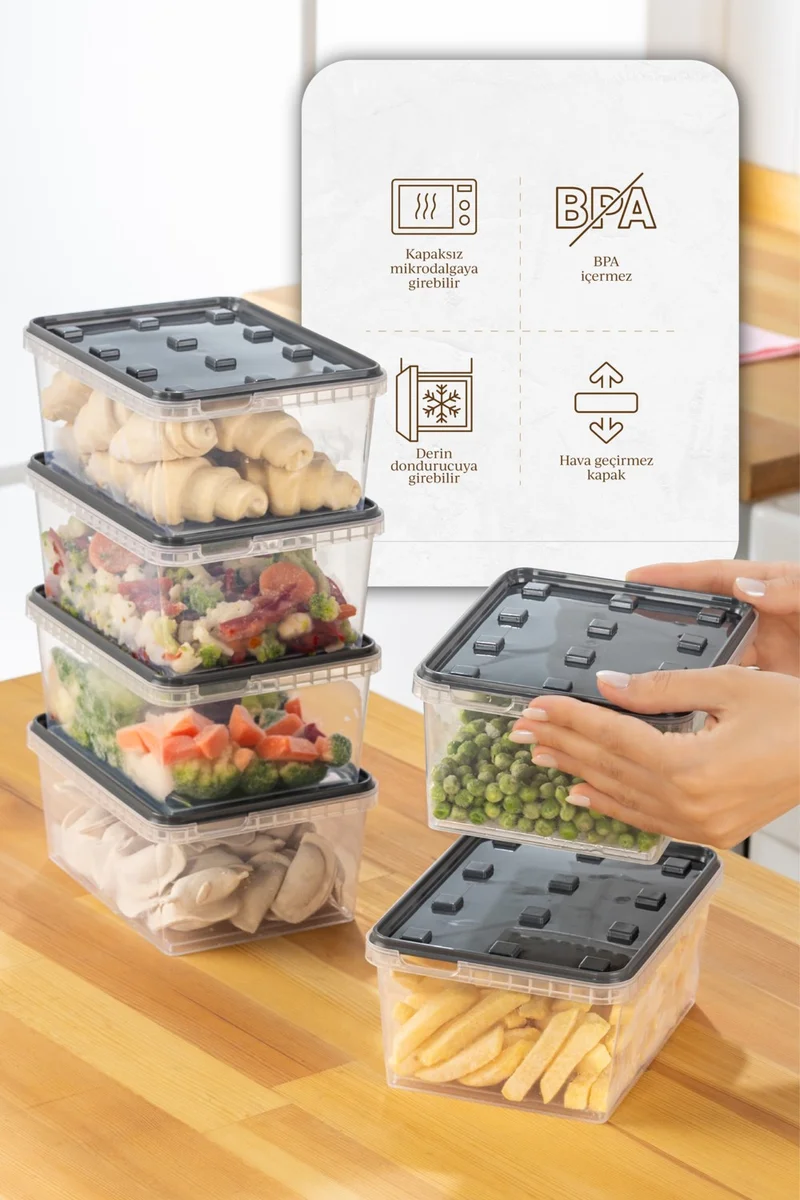 Vienev 6-Pack 1.5 Liter Block Refrigerator and Deep Freezer Leakproof Storage Container Anthracite