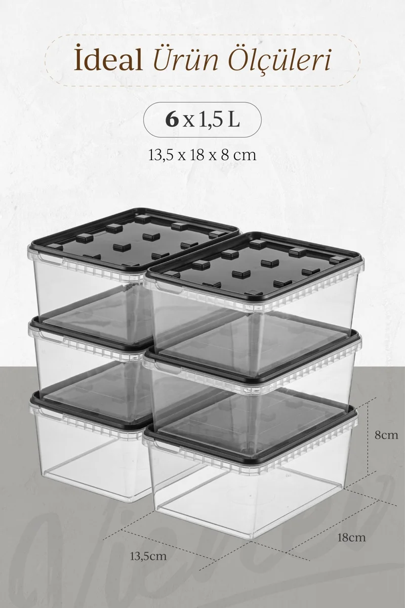 Vienev 6-Pack 1.5 Liter Block Refrigerator and Deep Freezer Leakproof Storage Container Anthracite