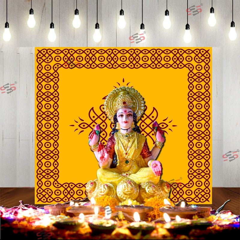 S2S قماش خلفية كولام رانغولي الأصفر الأنيق | لتزيين البوجا ستارة خلفية تقليدية | 5 أقدام ارتفاع × 5 أقدام عرض - Image 3