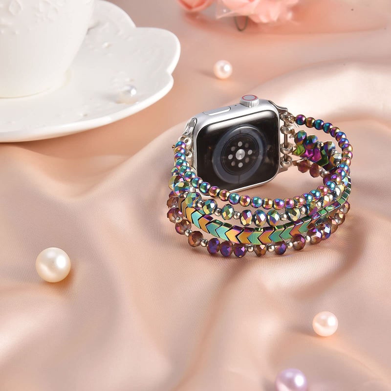 MOFREE Beaded Bracelet Compatible with Apple Watch Band 38mm/40mm/41mm/42mm, Fashion Elastic Stretch Women Bands for iWatch Series 11/10/9/8/7/SE/6/5/4/3/2/1 iPhone Watch Strap Bands Colorful - Image 3