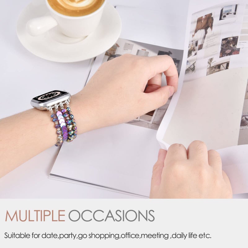 MOFREE Beaded Bracelet Compatible with Apple Watch Band 38mm/40mm/41mm/42mm, Fashion Elastic Stretch Women Bands for iWatch Series 11/10/9/8/7/SE/6/5/4/3/2/1 iPhone Watch Strap Bands Colorful - Image 5