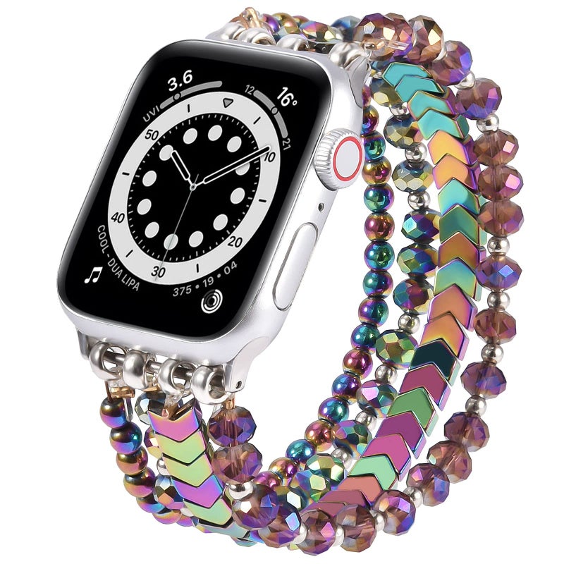 MOFREE Beaded Bracelet Compatible with Apple Watch Band 38mm/40mm/41mm/42mm, Fashion Elastic Stretch Women Bands for iWatch Series 11/10/9/8/7/SE/6/5/4/3/2/1 iPhone Watch Strap Bands Colorful - Image 1