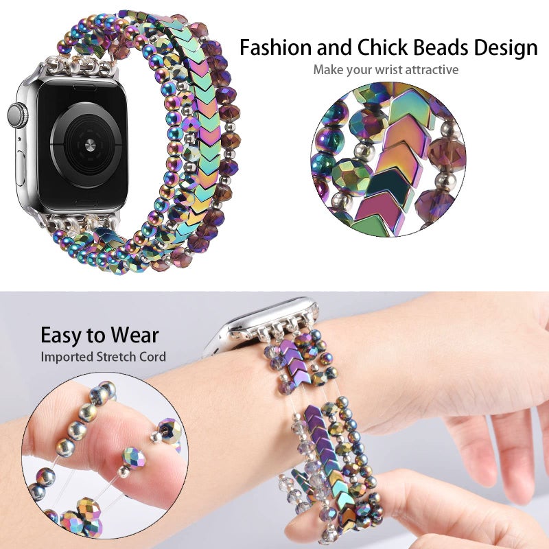 MOFREE Beaded Bracelet Compatible with Apple Watch Band 38mm/40mm/41mm/42mm, Fashion Elastic Stretch Women Bands for iWatch Series 11/10/9/8/7/SE/6/5/4/3/2/1 iPhone Watch Strap Bands Colorful - Image 4