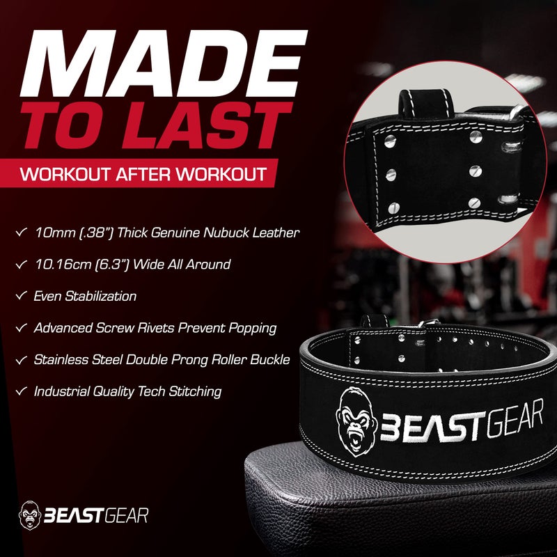 Beast Gear حزام رفع الأثقال من بيست جير - حزام رفع قوة جلدية للرجال، حزام رفع أثقال بسماكة 10 مم لتمارين الرفعة المميتة، حزام دعم الظهر لتمارين القرفصاء لرفع الأثقال، حزام جيم كروس فيت للرجال والنساء متوسط أسود - Image 4