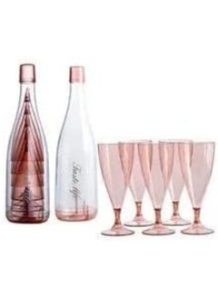 Generic Portable Reusable Plastic Wine and Champagne Glasses Set of 5 Cups with Hard Storage Bottle Pink Color  - Image 1