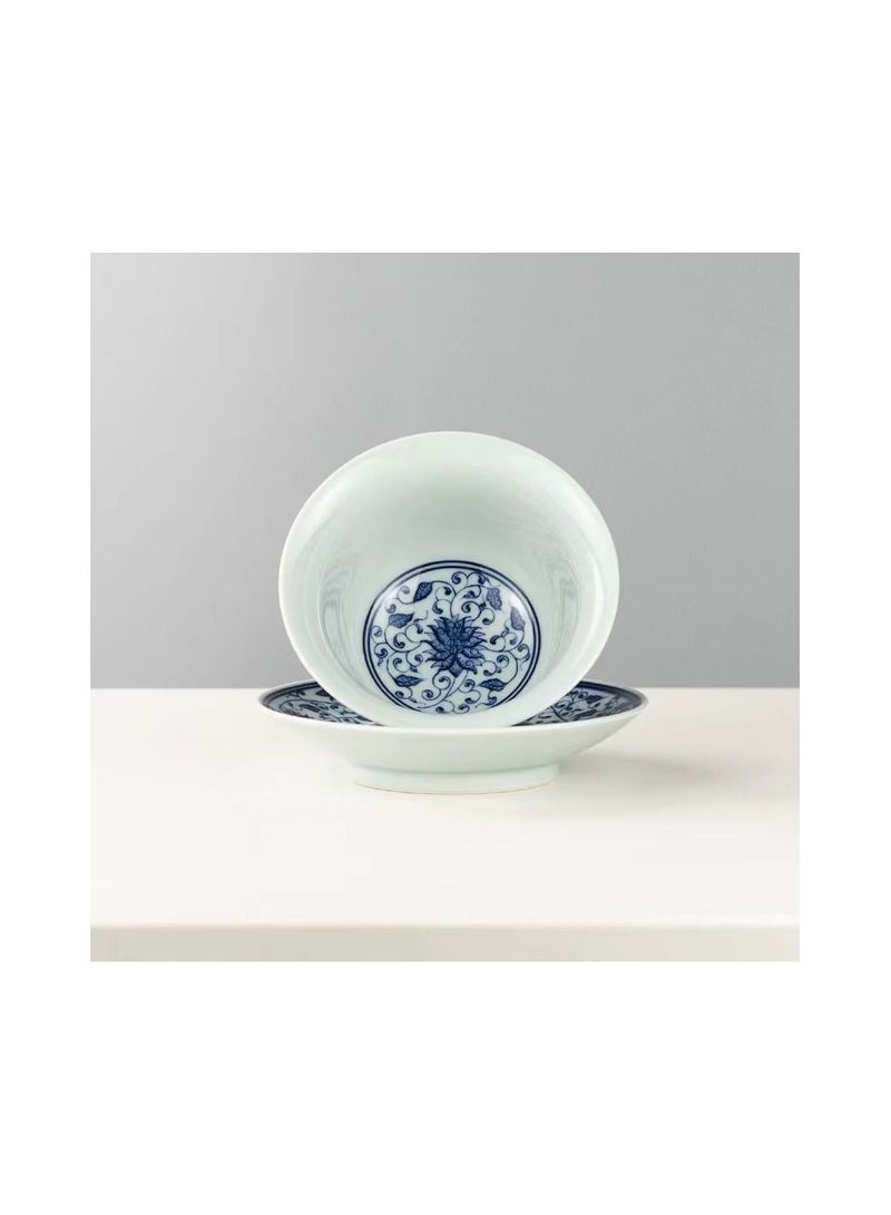 1-Piece Chinese Old Porcelain Blue and White Bowl Tea Set,Chinese Tea Bowl with Cover and Tray,Chinese Traditional Handicraft Ceramic Tea Set  - Image 2