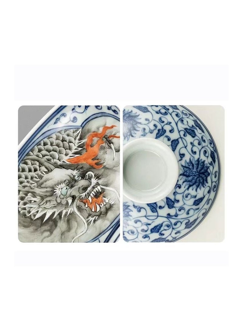 1-Piece Chinese Old Porcelain Blue and White Bowl Tea Set,Chinese Tea Bowl with Cover and Tray,Chinese Traditional Handicraft Ceramic Tea Set  - Image 4