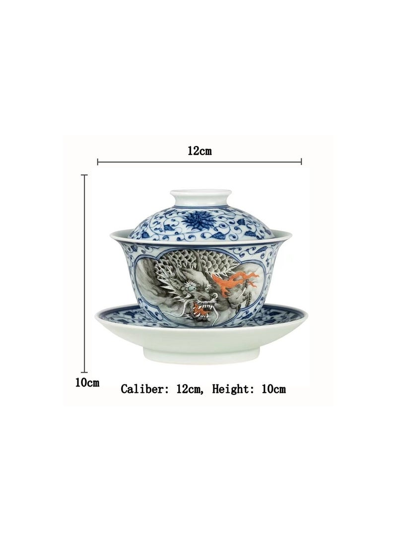 1-Piece Chinese Old Porcelain Blue and White Bowl Tea Set,Chinese Tea Bowl with Cover and Tray,Chinese Traditional Handicraft Ceramic Tea Set  - Image 5