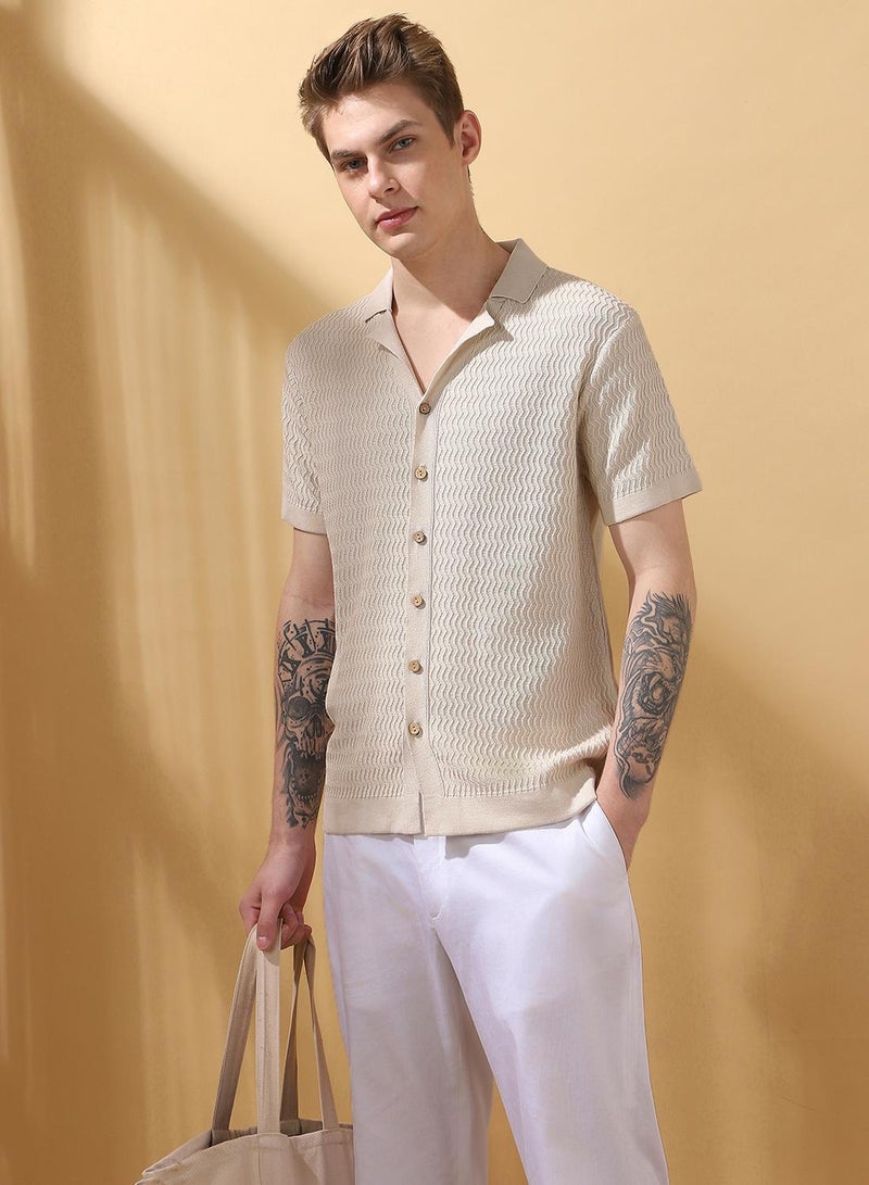 Dennis Lingo Men's Marshmallow 100% Cotton Textured Regular Fit T-Shirt  - Image 1