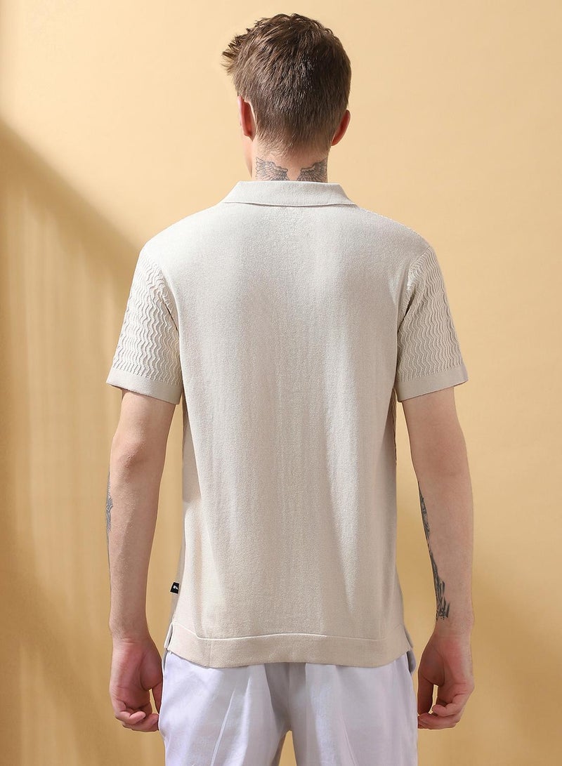 Dennis Lingo Men's Marshmallow 100% Cotton Textured Regular Fit T-Shirt  - Image 3