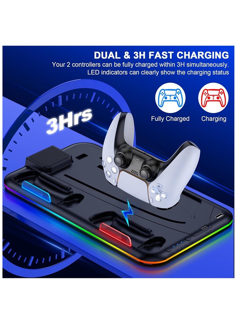 PS5/Slim/Pro Cooling Stand for PlayStation 5 Disc/Digital with RGB Light,Accessories Dual Controller Charger Station with 3 Levels Cooling Fan, Headset Holder,15 Game Slots - Image 5