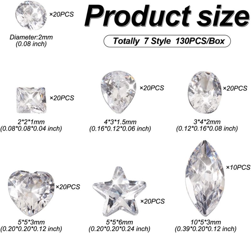 Craftdady 130pcs Clear Cubic Zirconia Cabochons Faceted Square Oval Heart Diamond Tear CZ Rhinestone Cabochons for Jewelry Repair Making - Image 5