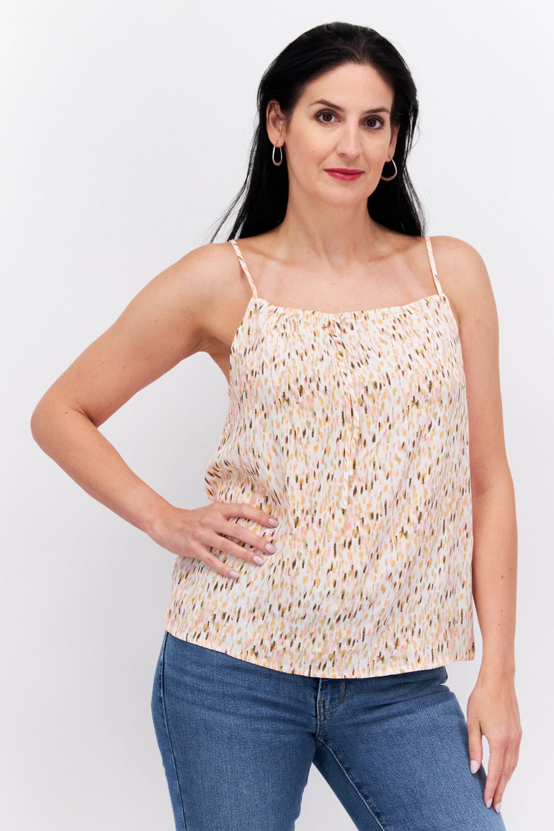 ESPRIT Women Square Neck Sleeveless Allover Print Top, Pink Combo - Image 1