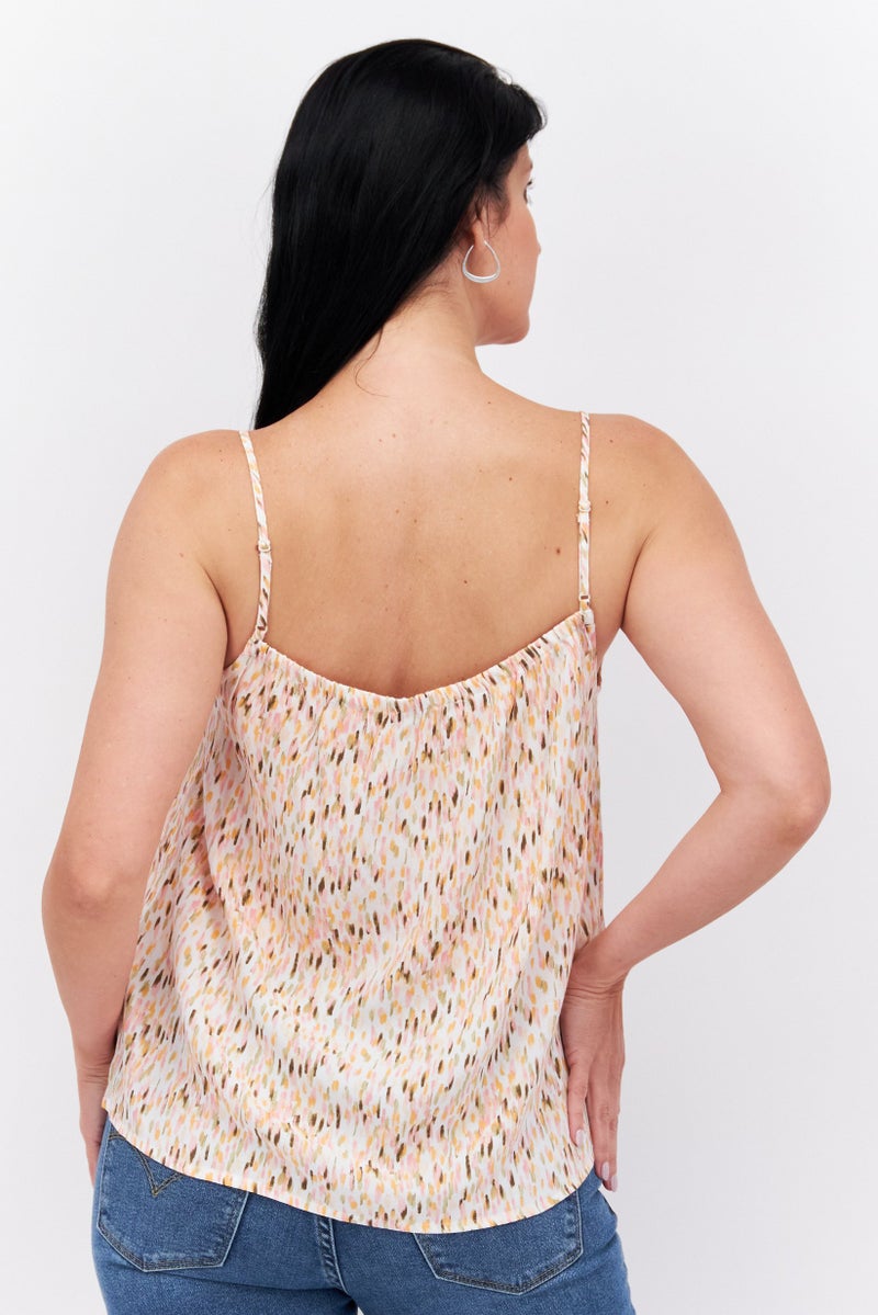 ESPRIT Women Square Neck Sleeveless Allover Print Top, Pink Combo - Image 4