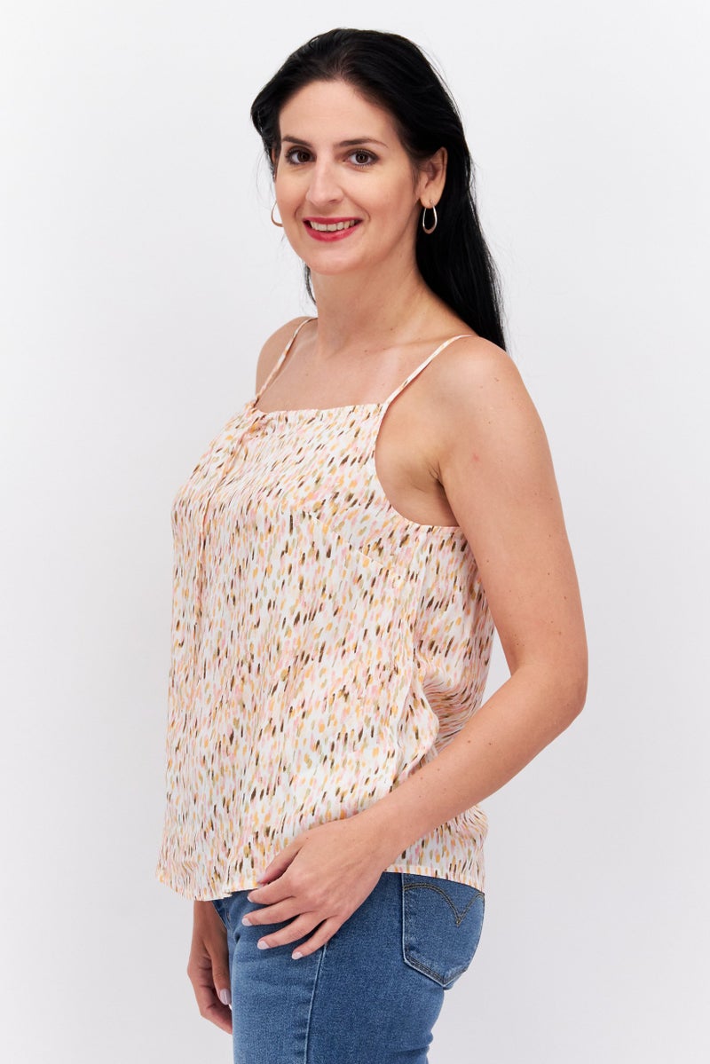 ESPRIT Women Square Neck Sleeveless Allover Print Top, Pink Combo - Image 2