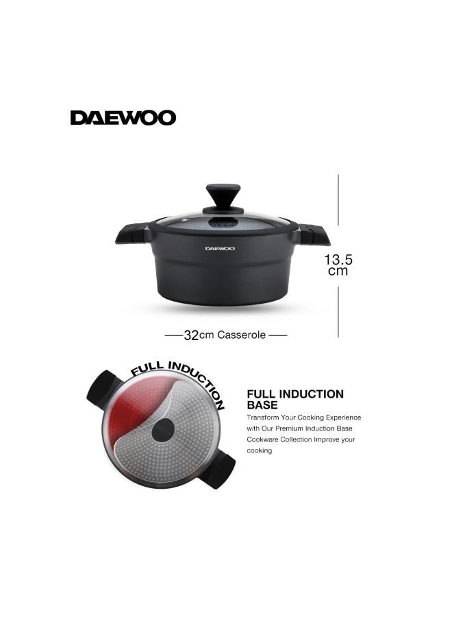 Daewoo 32cm Die-Cast Aluminum Pot, Non-Stick Granite Coating, Full Induction Base, Stay-Cool Handles, Silicone Utensils & Pot Protectors, Black, Chemical-Free - Image 5