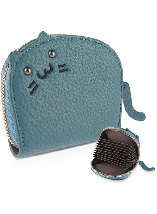 Cute Cat Coin Purse for Women, Mini Cartoon Wallet Leather Change Pouch Zipper Key Holder Credit Card Case  - Image 1