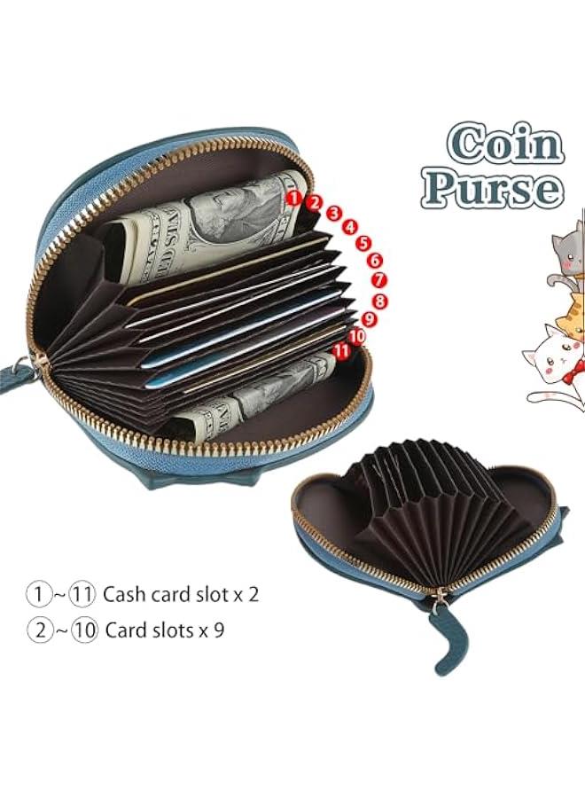 Cute Cat Coin Purse for Women, Mini Cartoon Wallet Leather Change Pouch Zipper Key Holder Credit Card Case  - Image 2