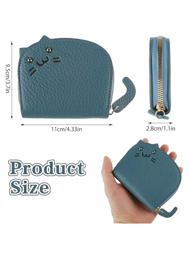 Cute Cat Coin Purse for Women, Mini Cartoon Wallet Leather Change Pouch Zipper Key Holder Credit Card Case  - Image 4