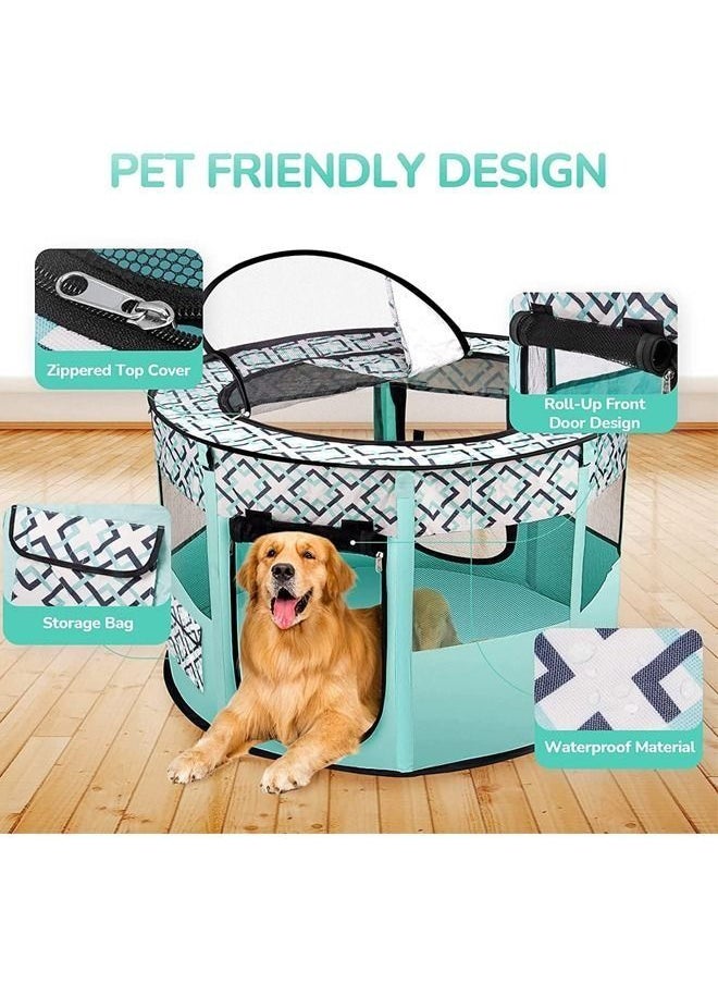 Generic - Large Portable Pet Playpen, Foldable Dog Playpen Pet Tent, Cat Delivery Room,Indoor and Outdoor Travel Playpen for Dogs, Cats and Rabbits with Free Carrying Case,110 * 110 * 60cm (Green) - Image 1