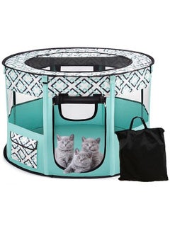 Large Portable Pet Playpen, Foldable Dog Playpen Pet Tent, Cat Delivery Room,Indoor and Outdoor Travel Playpen for Dogs, Cats and Rabbits with Free Carrying Case,110 * 110 * 60cm (Green)