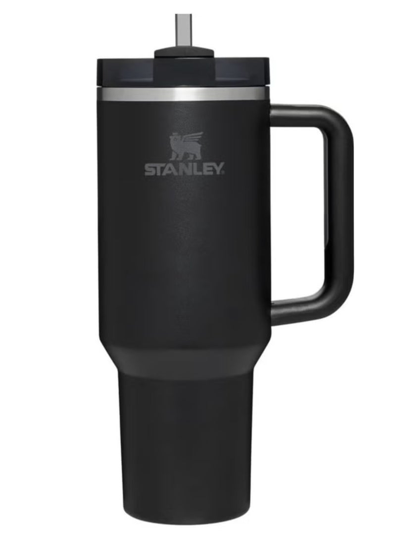 ستانلي كوب ستانلي كوينشر H20 فلوستيت معزول بتفريغ الهواء من الفولاذ المقاوم للصدأ، سعة 40 أونصة، مع غطاء وقشة، مناسب للمياه والشاي المثلج أو القهوة والعصائر وغيرها، لون كريمي (أسود) - Image 5