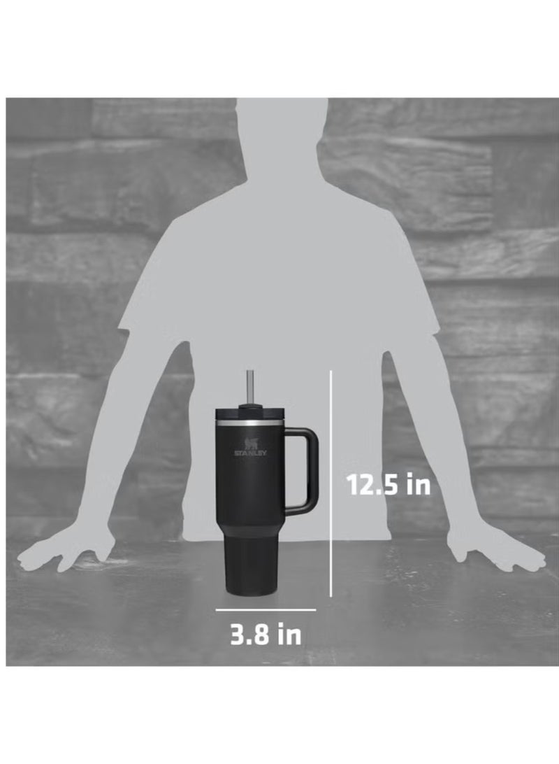 ستانلي كوب ستانلي كوينشر H20 فلوستيت معزول بتفريغ الهواء من الفولاذ المقاوم للصدأ، سعة 40 أونصة، مع غطاء وقشة، مناسب للمياه والشاي المثلج أو القهوة والعصائر وغيرها، لون كريمي (أسود) - Image 3