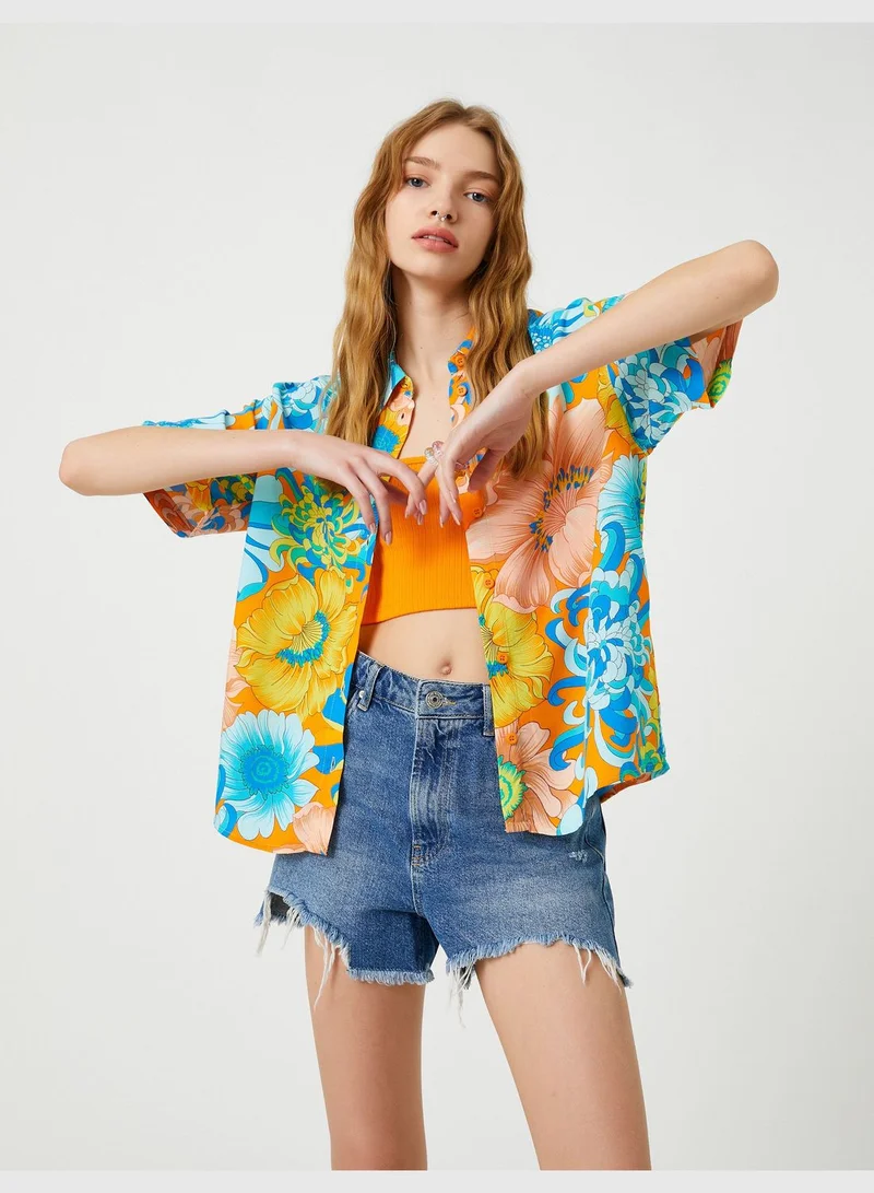 KOTON Relax Fit Short Sleeve Floral Shirt