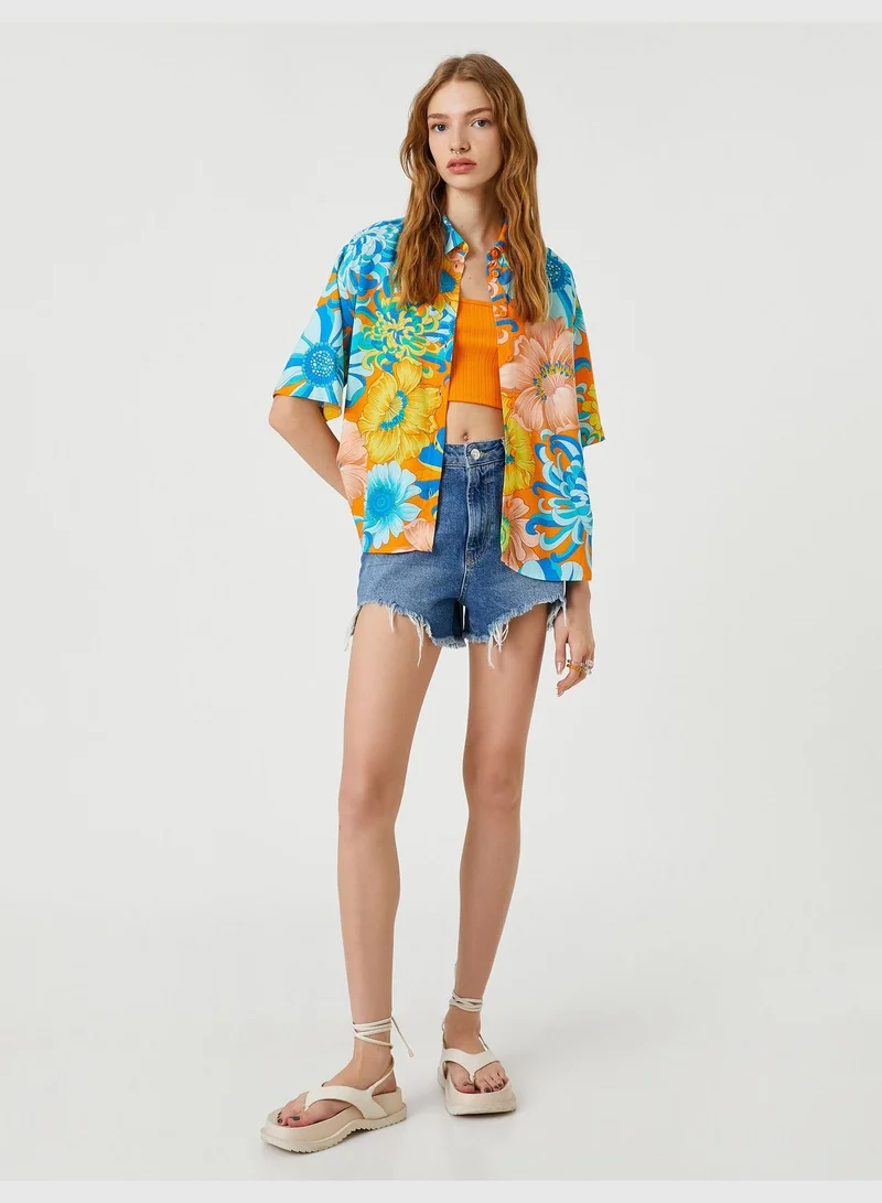 KOTON Relax Fit Short Sleeve Floral Shirt