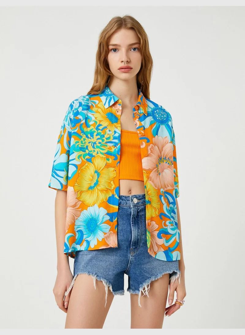 KOTON Relax Fit Short Sleeve Floral Shirt