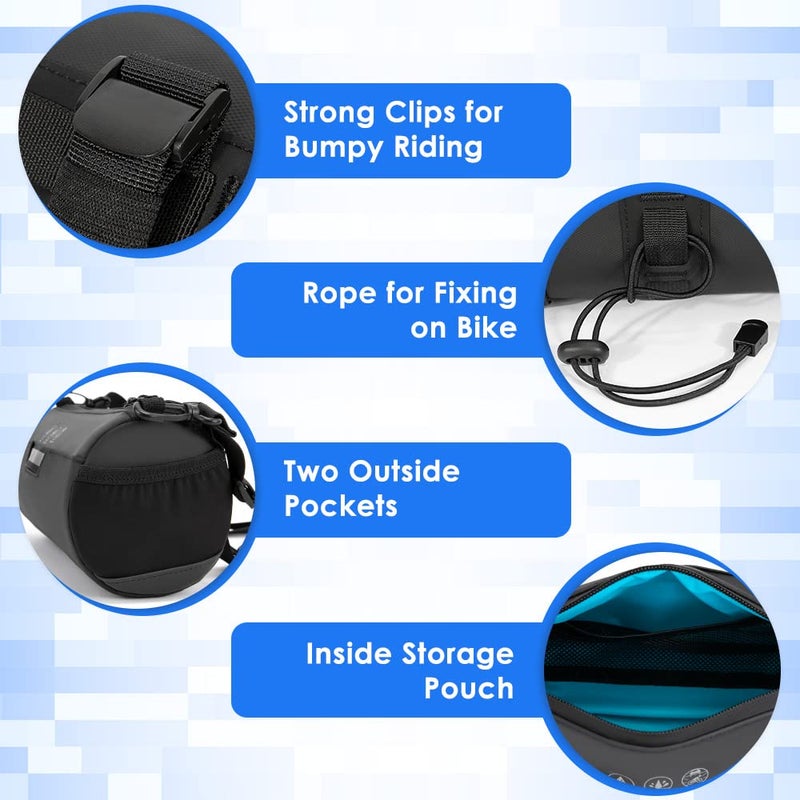 WOTOW Bike Handlebar Bag Waterproof - Bicycle Handlebar Roll Bag with Large Reflective Area, Bike Front Pouch with Waterproof Zipper Shoulder Strap Removable Straps for Cycling (Cylinder, 2.4L) - Image 5