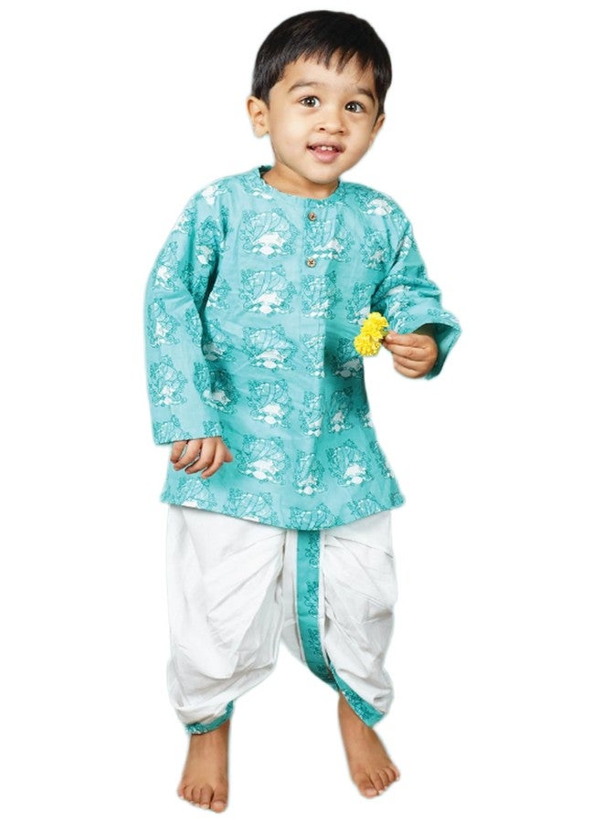 POLKA TOTS Cotton Full Sleeve Printed Kurta Dhoti For Infant & Toddlers | Ethnic Wear For Festival & Wedding & Functions (Print: Tribal Print, 18-24 M) - Image 1