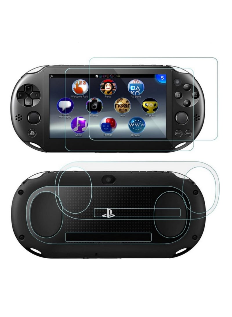 حزمة من 2 (4 قطع) واقيات شاشة من الزجاج المقوى لجهاز Sony PlayStation Vita 2000 مع غطاء خلفي للشاشة الأمامية وفيلم PET شفاف عالي الوضوح للخلف، ملحقات فيلم PS Vita PSV 2000. - Image 1