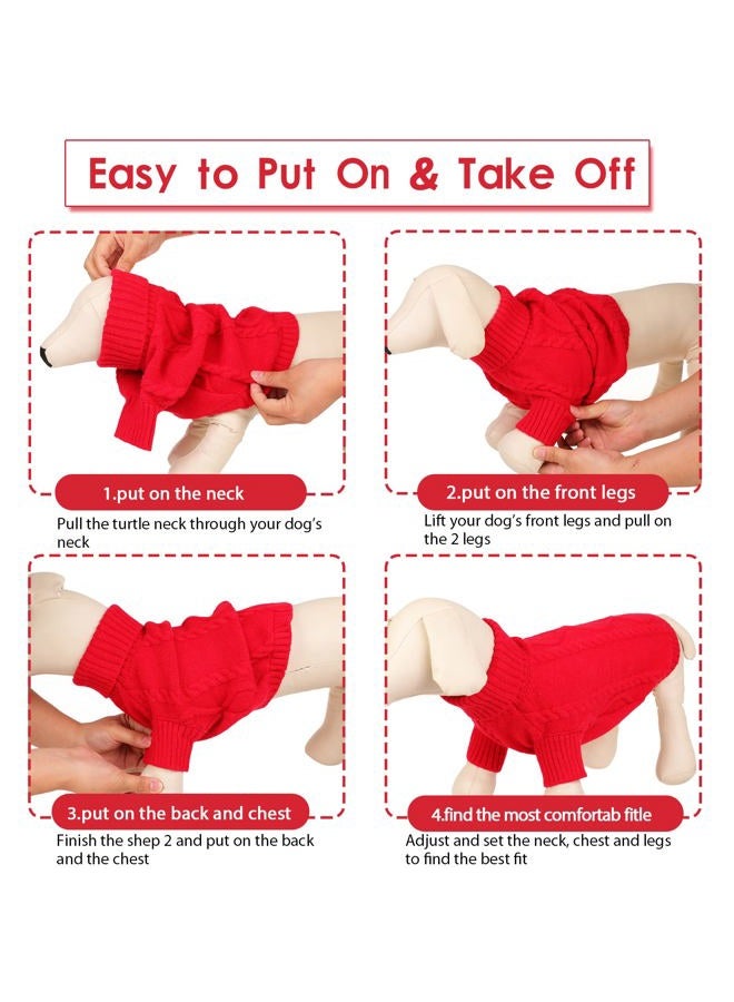 Queenmore Small Dog Pullover Sweater, Cold Weather Cable Knitwear, Classic Turtleneck Thick Warm Clothes for Chihuahua, Bulldog, Dachshund, Pug (Red, Large) - Image 5