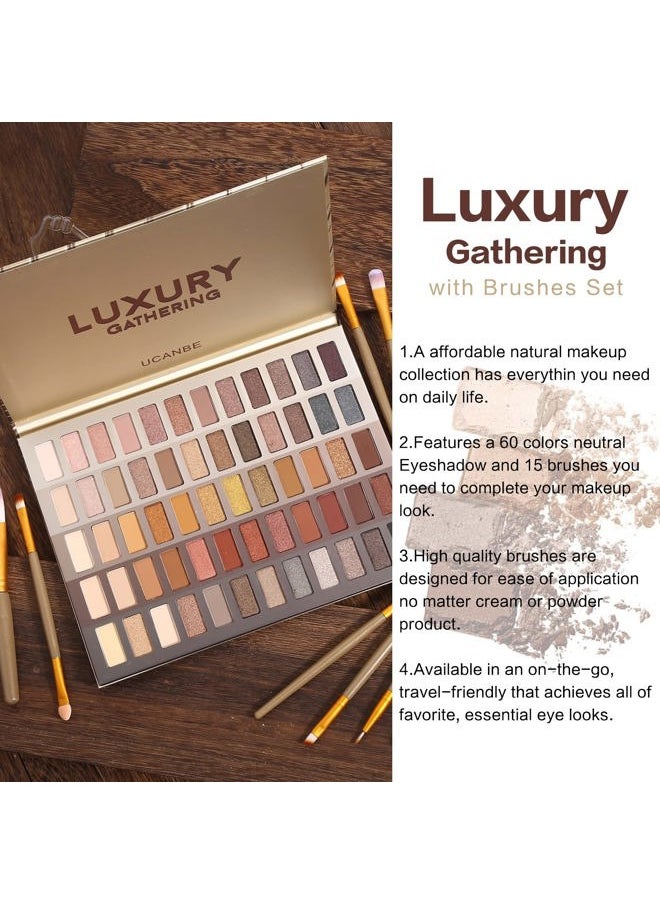 Ucanbe Luxury Gathering Neutral Eyeshadow Makeup Palette, Naked Shimmer Matte Metallic Glitter Subtle Eyes Shadow,High Pigmented Nudes Creamy Smokey Pallet Set  - Image 3