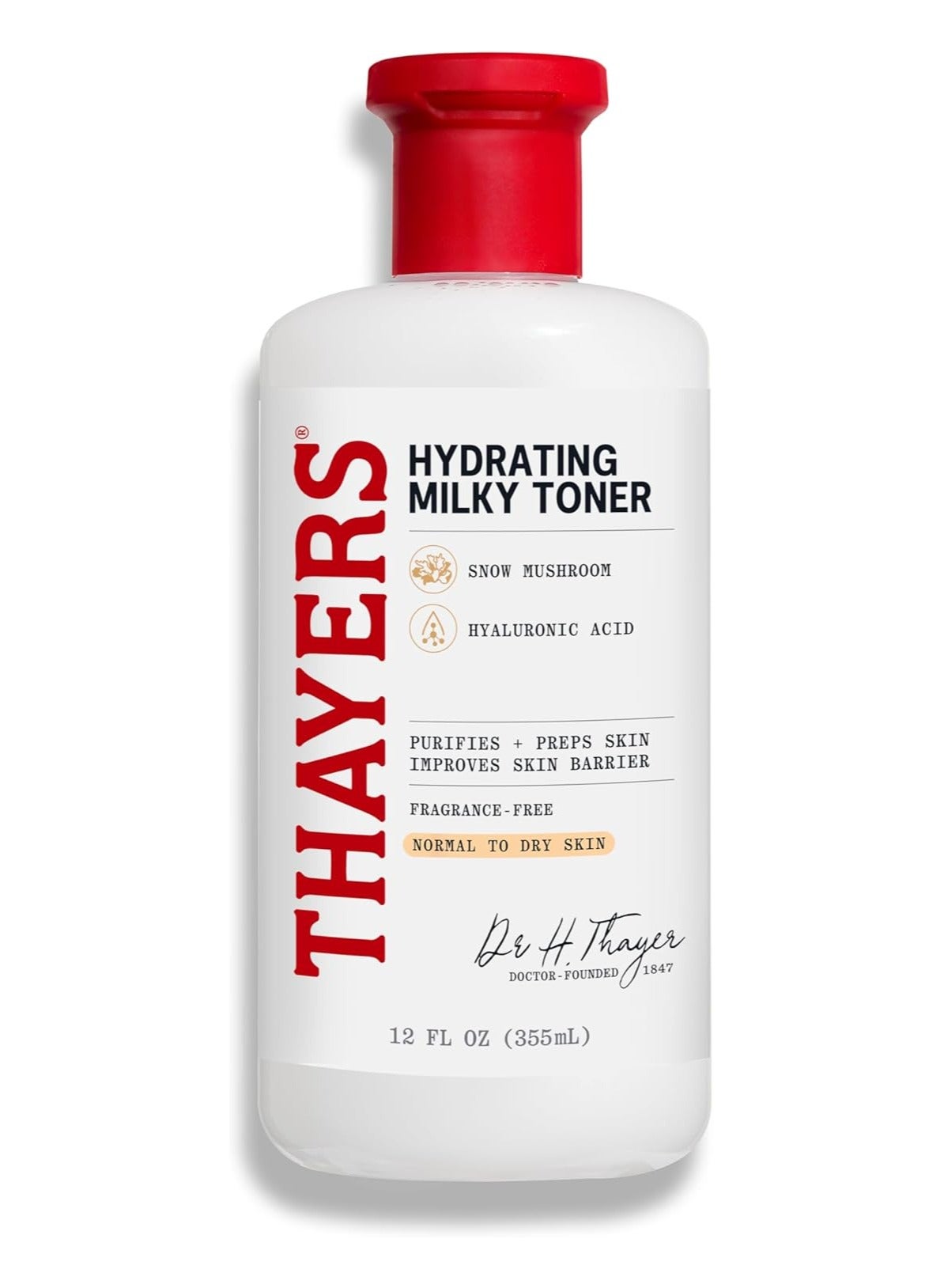 THAYERS Milky Face Toner Skin Care with Snow Mushroom and Hyaluronic Acid, Natural Gentle Facial Toner, for Dry and Sensitive Skin, 355mL