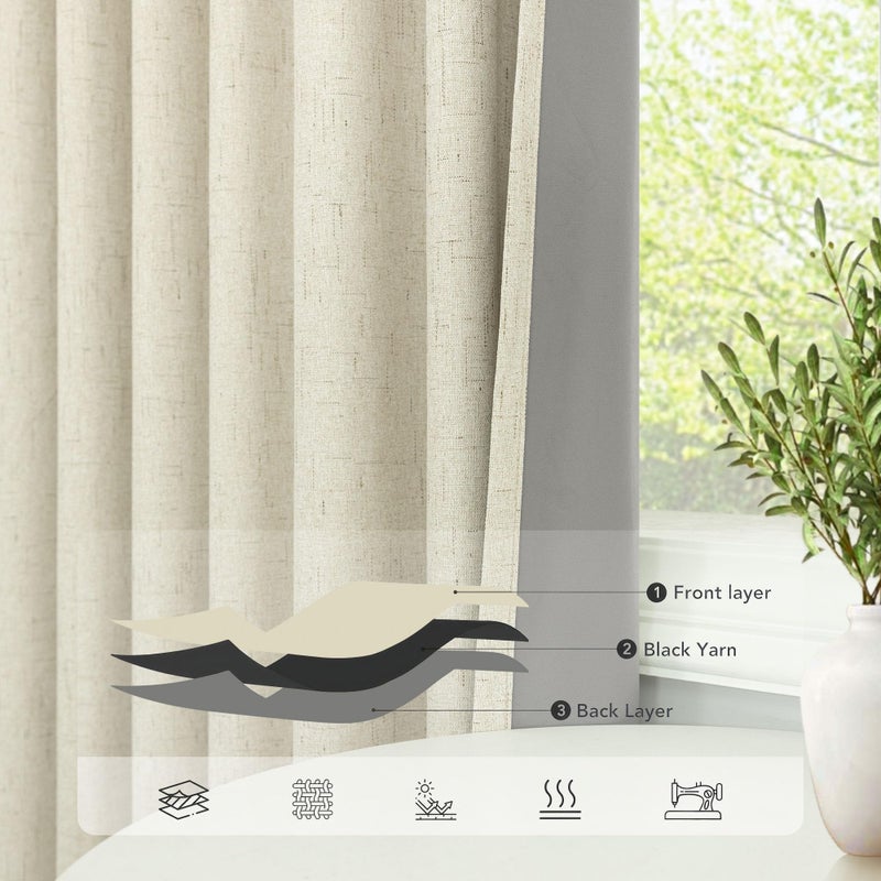 Pitalk Living Room Curtains Ideas Modern Black Out Curtains for Bedroom Windows Treatments 84 Heat & Cold Blocking Drapes for Sliding Glass Door Back Tab 2 Panels Cottage Linen Textured Cream Beige - Image 5