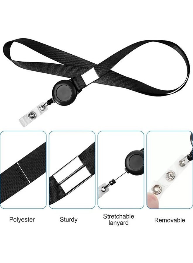 2 Piece ID Card Holder, with Lanyard and Retractable Badge Reel Clip, Unisex Leather ID Badge Holder Set,Waterproof Clear,for Office, School, Work, Events,Black - Image 4