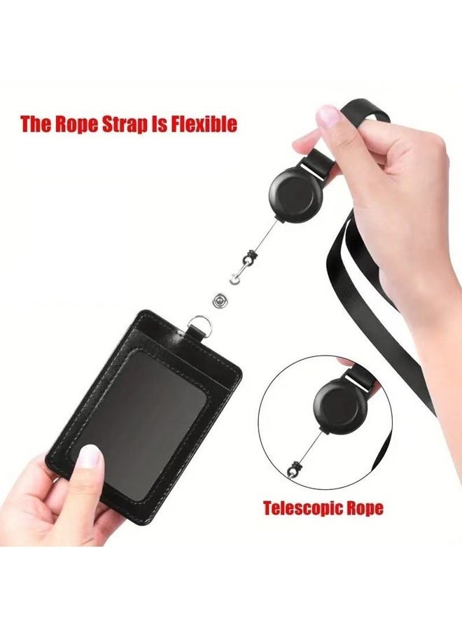 2 Piece ID Card Holder, with Lanyard and Retractable Badge Reel Clip, Unisex Leather ID Badge Holder Set,Waterproof Clear,for Office, School, Work, Events,Black - Image 5