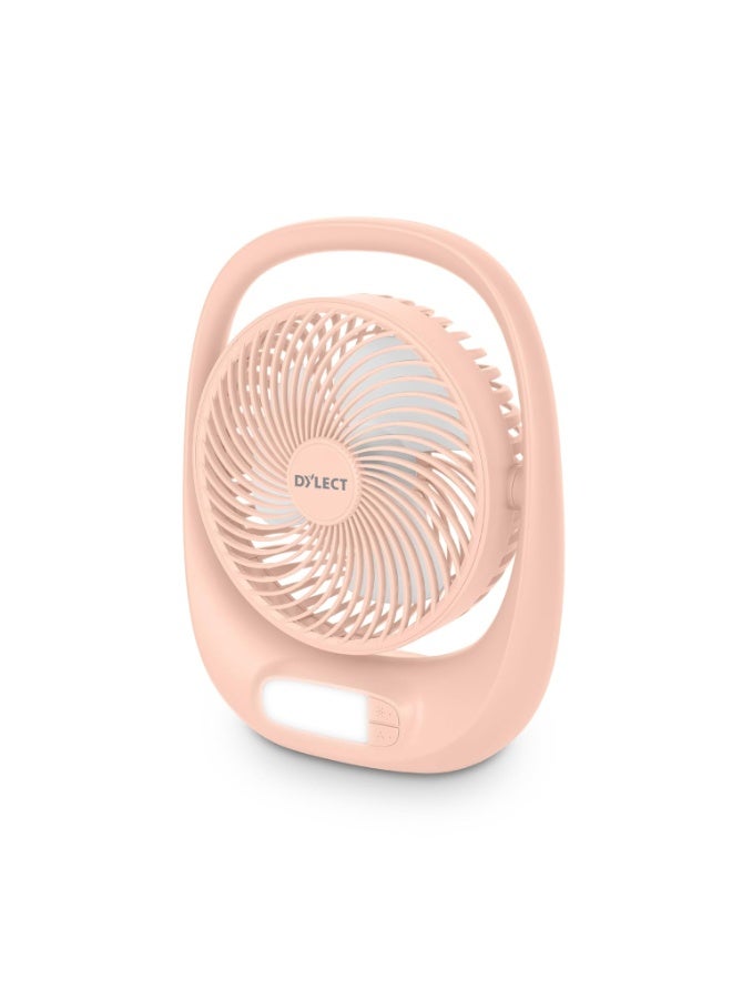 Dylect® Briza 180 Portable Rechargeable Fan | 3600mAh Battery | TruSilent BLDC Motor | 3-Speed | Up to 11h Runtime | USB Charging | Built-in LED Light | Ideal for Desk, Home & Travel Powder Blush - Image 1