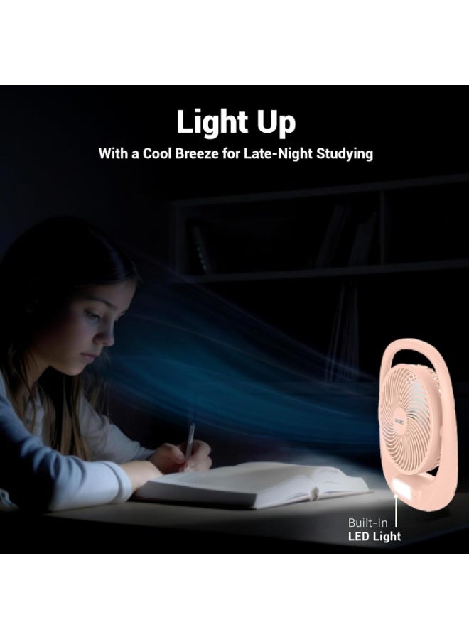 Dylect® Briza 180 Portable Rechargeable Fan | 3600mAh Battery | TruSilent BLDC Motor | 3-Speed | Up to 11h Runtime | USB Charging | Built-in LED Light | Ideal for Desk, Home & Travel Powder Blush - Image 3