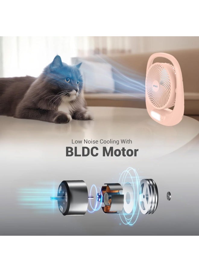 Dylect® Briza 180 Portable Rechargeable Fan | 3600mAh Battery | TruSilent BLDC Motor | 3-Speed | Up to 11h Runtime | USB Charging | Built-in LED Light | Ideal for Desk, Home & Travel Powder Blush - Image 2