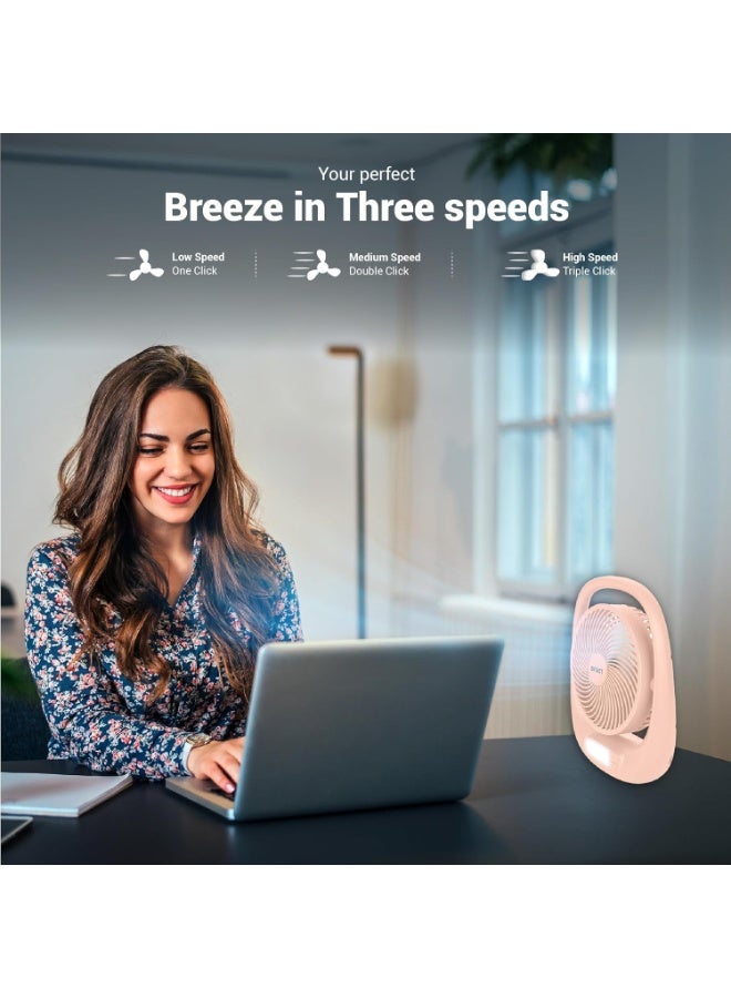 Dylect® Briza 180 Portable Rechargeable Fan | 3600mAh Battery | TruSilent BLDC Motor | 3-Speed | Up to 11h Runtime | USB Charging | Built-in LED Light | Ideal for Desk, Home & Travel Powder Blush - Image 4