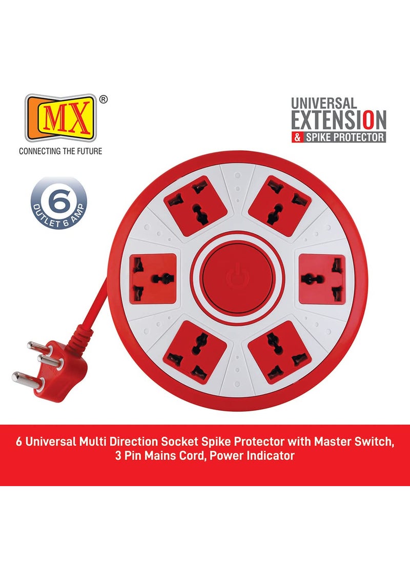MX MX 360 Degree Round Extension Board 6 Outlet Power Strip multiPlug Box 3pin Extension Cord 2 Meter Cable Universal Socket Extension Box with Master Switch Led Light Indicator Overload Protector  - Image 2