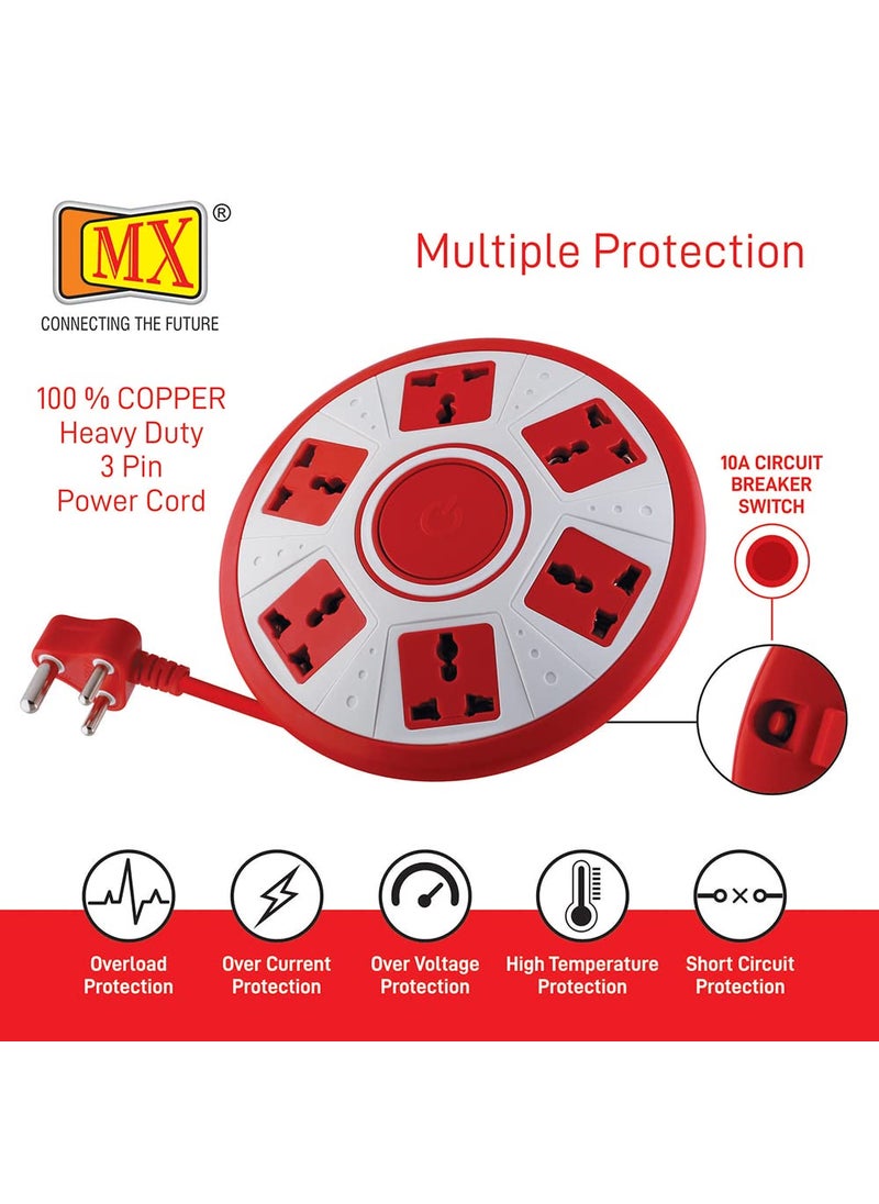 MX MX 360 Degree Round Extension Board 6 Outlet Power Strip multiPlug Box 3pin Extension Cord 2 Meter Cable Universal Socket Extension Box with Master Switch Led Light Indicator Overload Protector  - Image 4