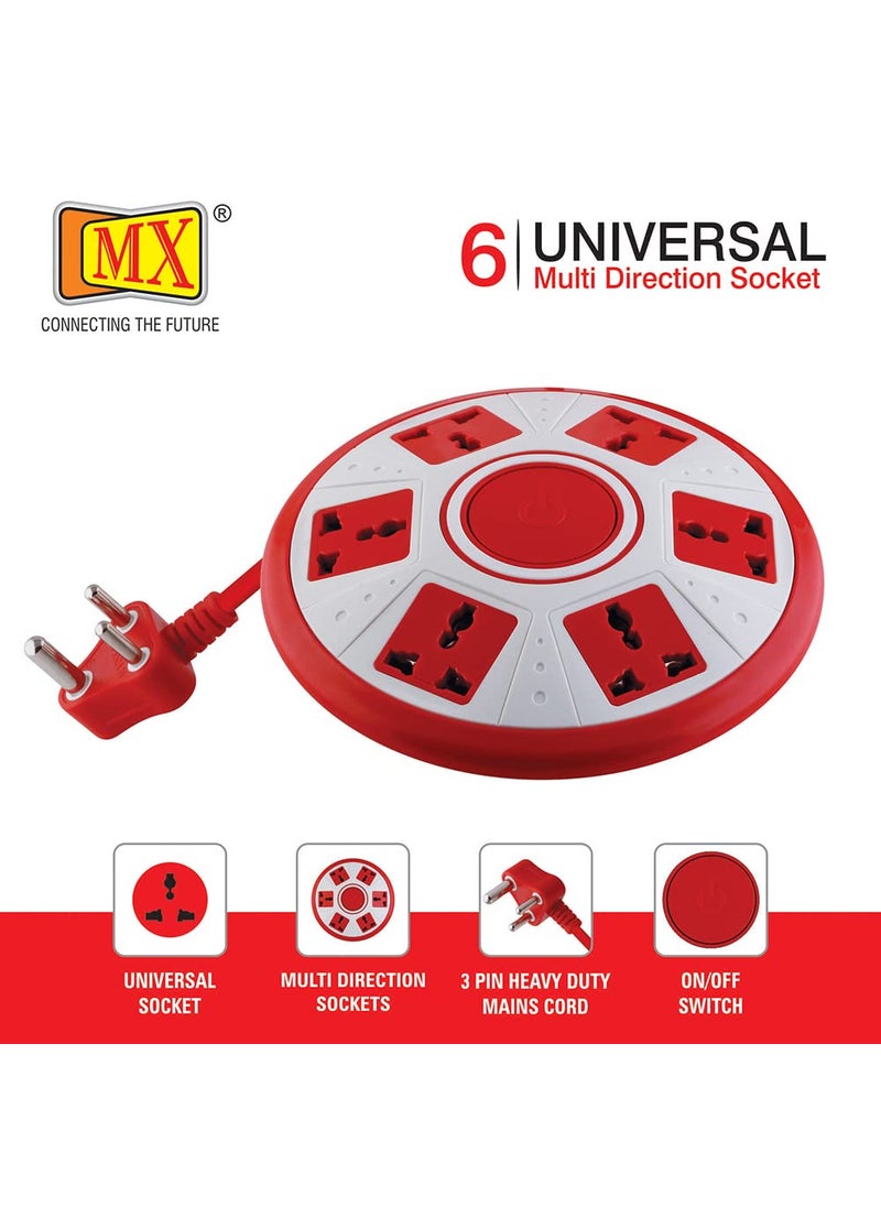 MX MX 360 Degree Round Extension Board 6 Outlet Power Strip multiPlug Box 3pin Extension Cord 2 Meter Cable Universal Socket Extension Box with Master Switch Led Light Indicator Overload Protector  - Image 3