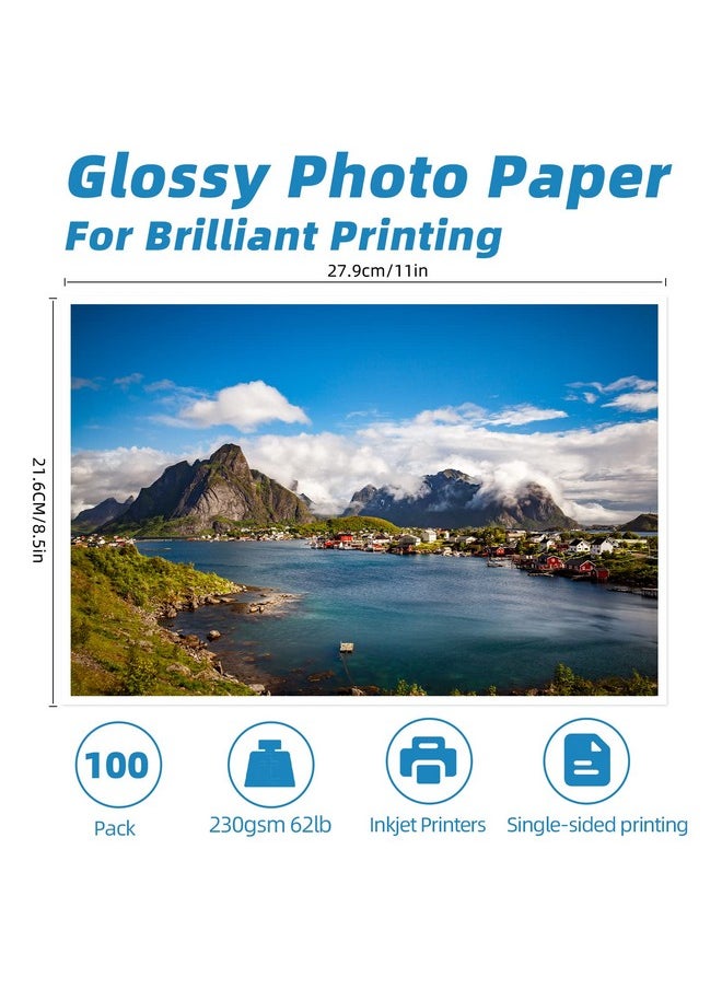 Uinkit 100 Sheets Thick Glossy Photo Paper Picture 8.5X11 62Lb 230G 11.1Mil Cardstock Postcard Brochure Inkjet For Dye Ink Printer  - Image 2
