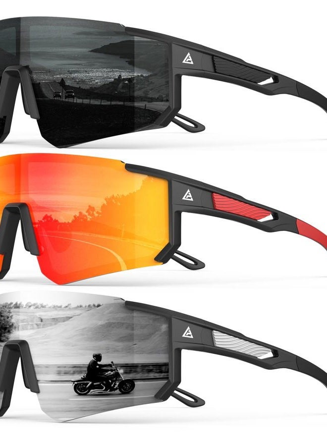 QALLY Polarized Sports Sunglasses for Men, UV400 Protection Mens Sunglasses Wrap Around Sun Glasses for Cycling Running, Grey/Red/Sliver, Medium - Image 1