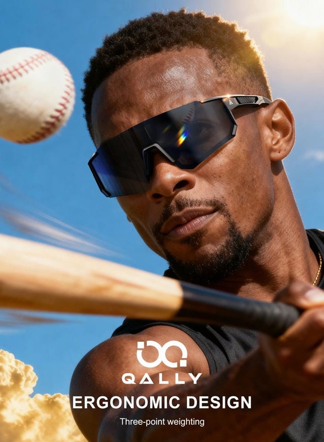 QALLY Polarized Sports Sunglasses for Men, UV400 Protection Mens Sunglasses Wrap Around Sun Glasses for Cycling Running, Grey/Red/Sliver, Medium - Image 2