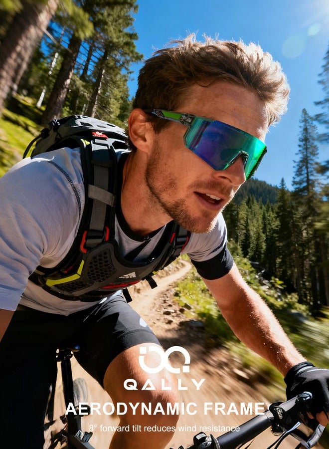 QALLY Polarized Sports Sunglasses for Men, UV400 Protection Mens Sunglasses Wrap Around Sun Glasses for Cycling Running, Grey/Red/Sliver, Medium - Image 3